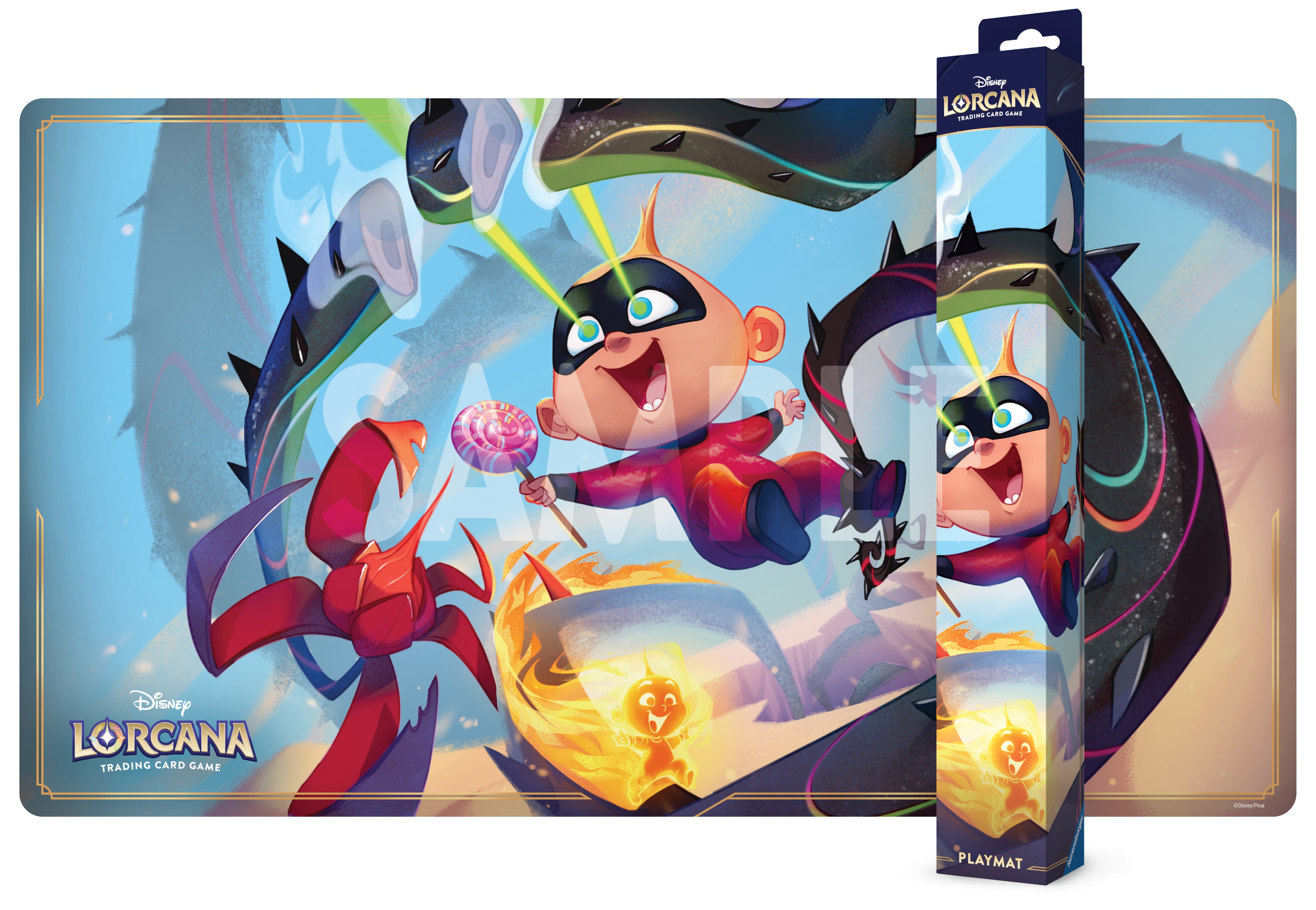 play mat featuring art of jack jack shooting laster beams at a black vine