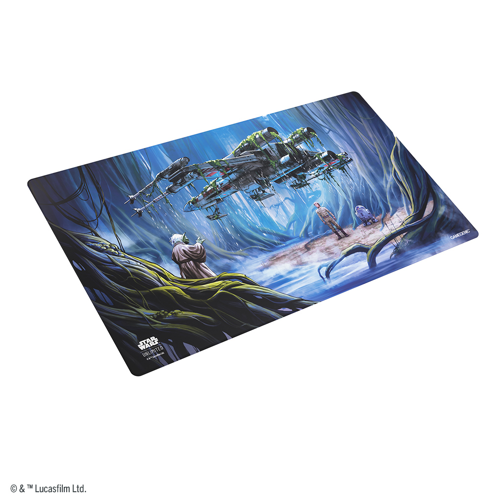 play mat featuring art of yoda lifting an x wing on dagobah