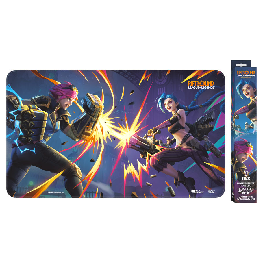 play mat featuring dueling vi and jinx art
