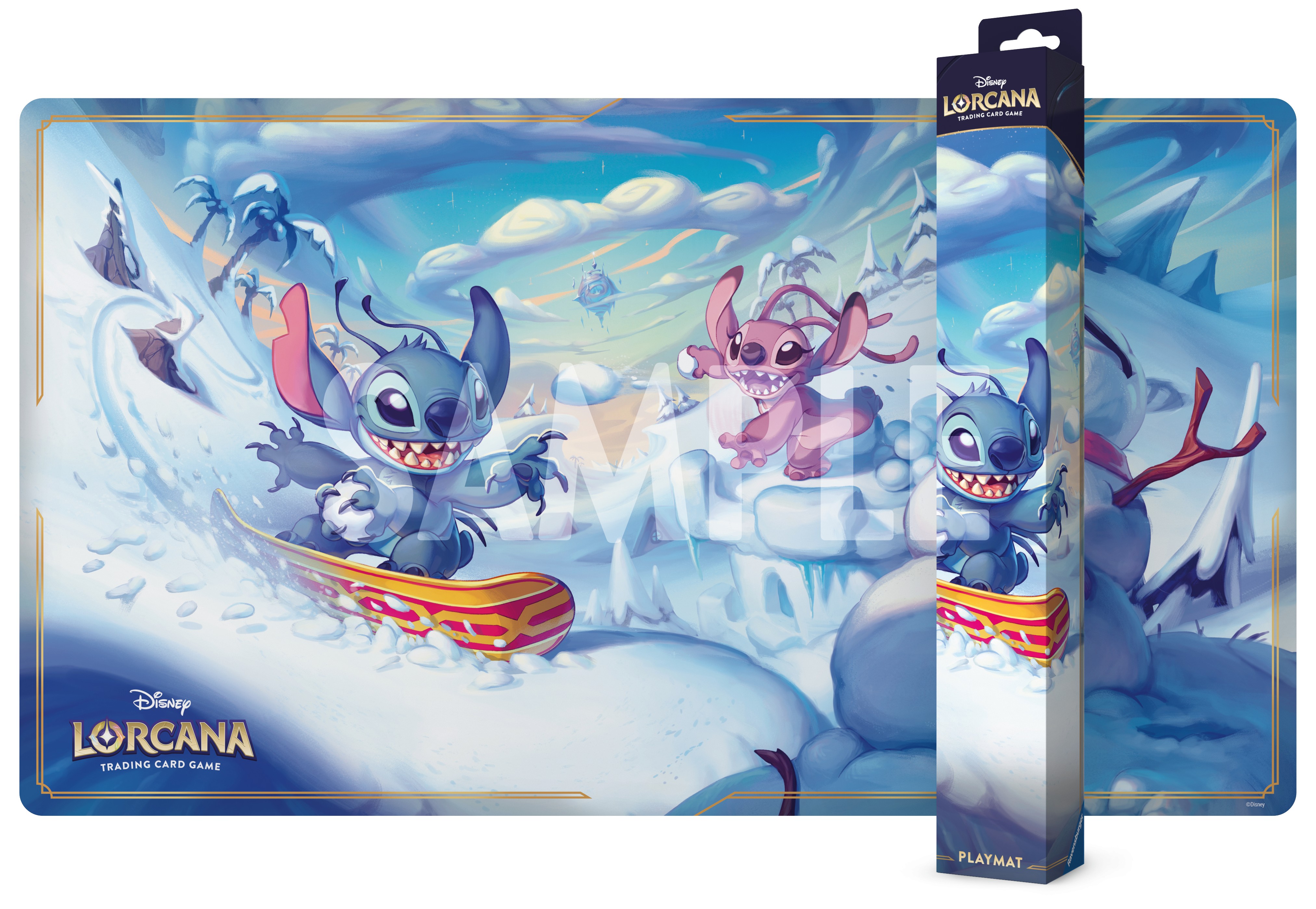 play mat with art of winter scene with stitch and angel