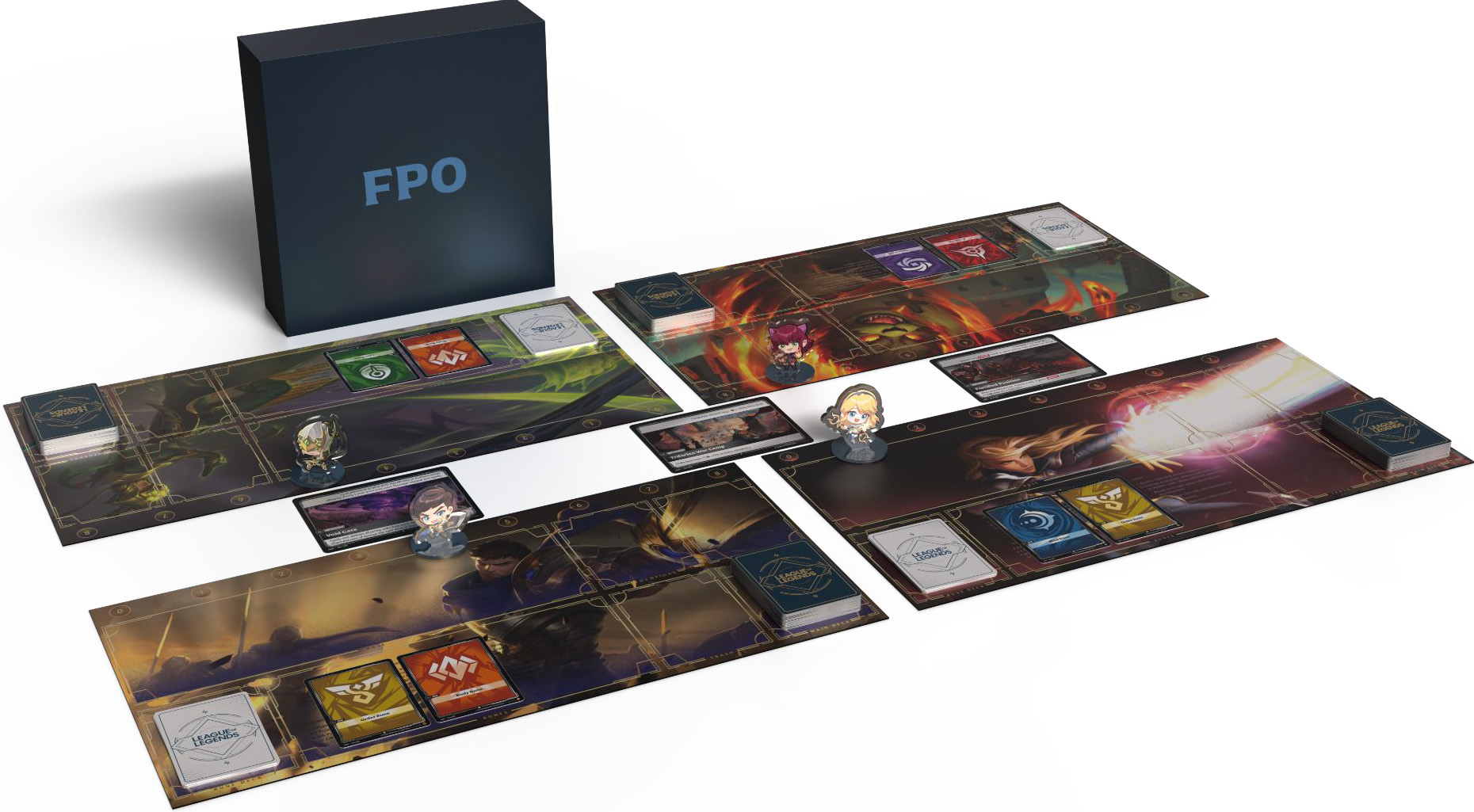proving grounds boards with cards and standees