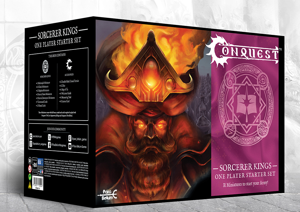 purple and black box featuring art of bearded man with flaming crown