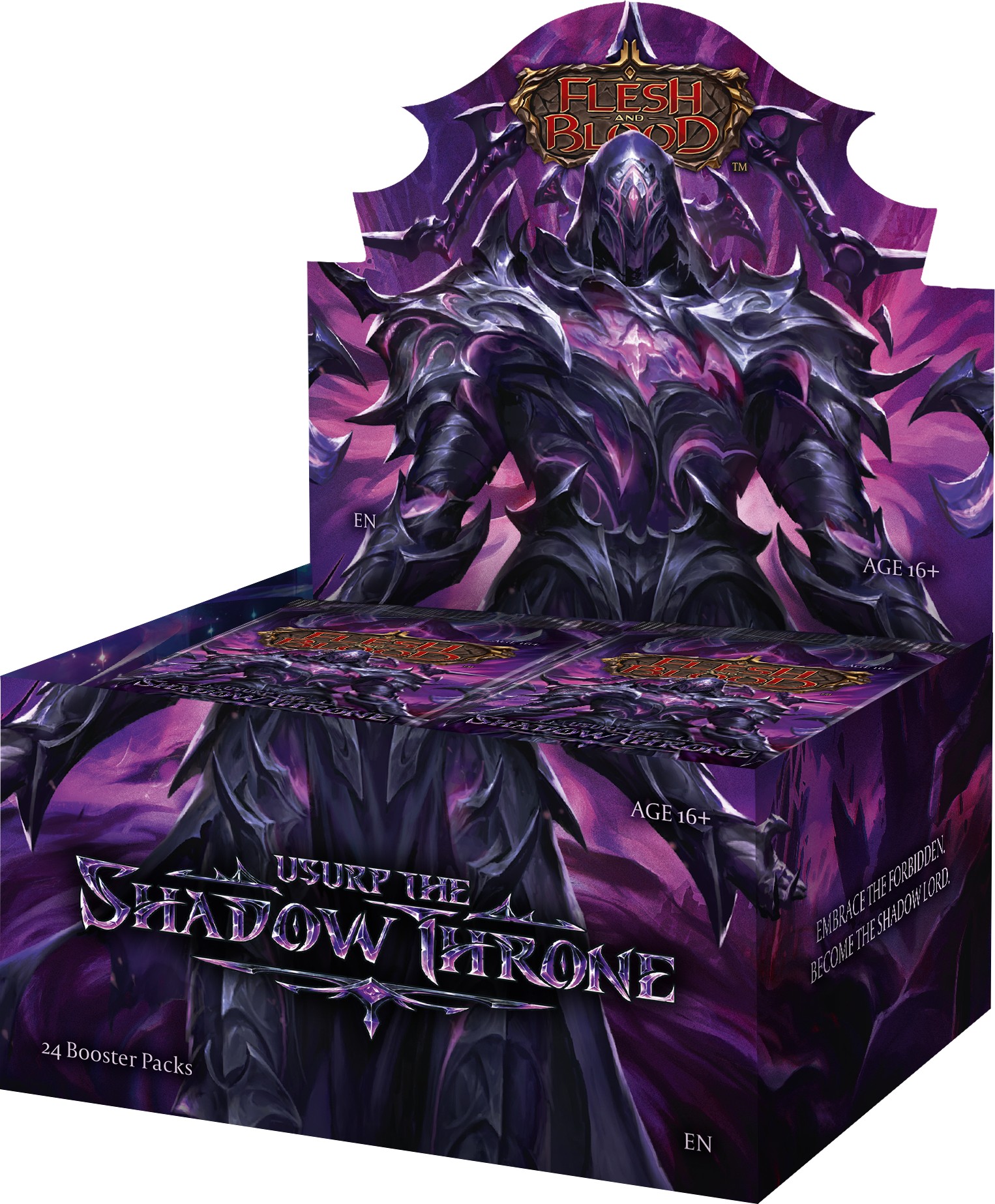 purple and black open booster display