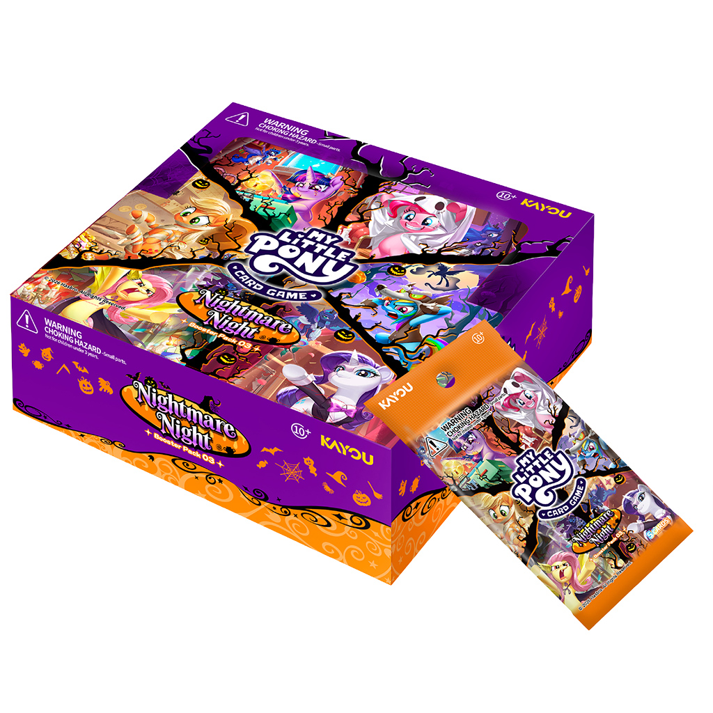 purple and orange halloween themed box featuring the mane six my little pony characters