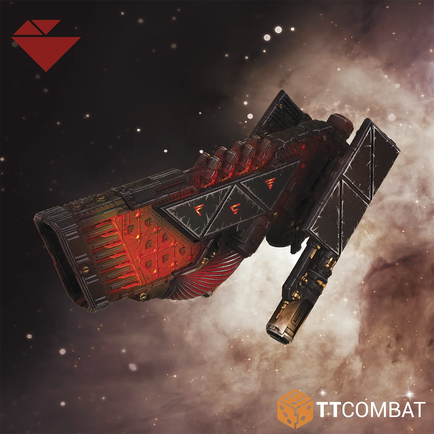 red and black painted space ship