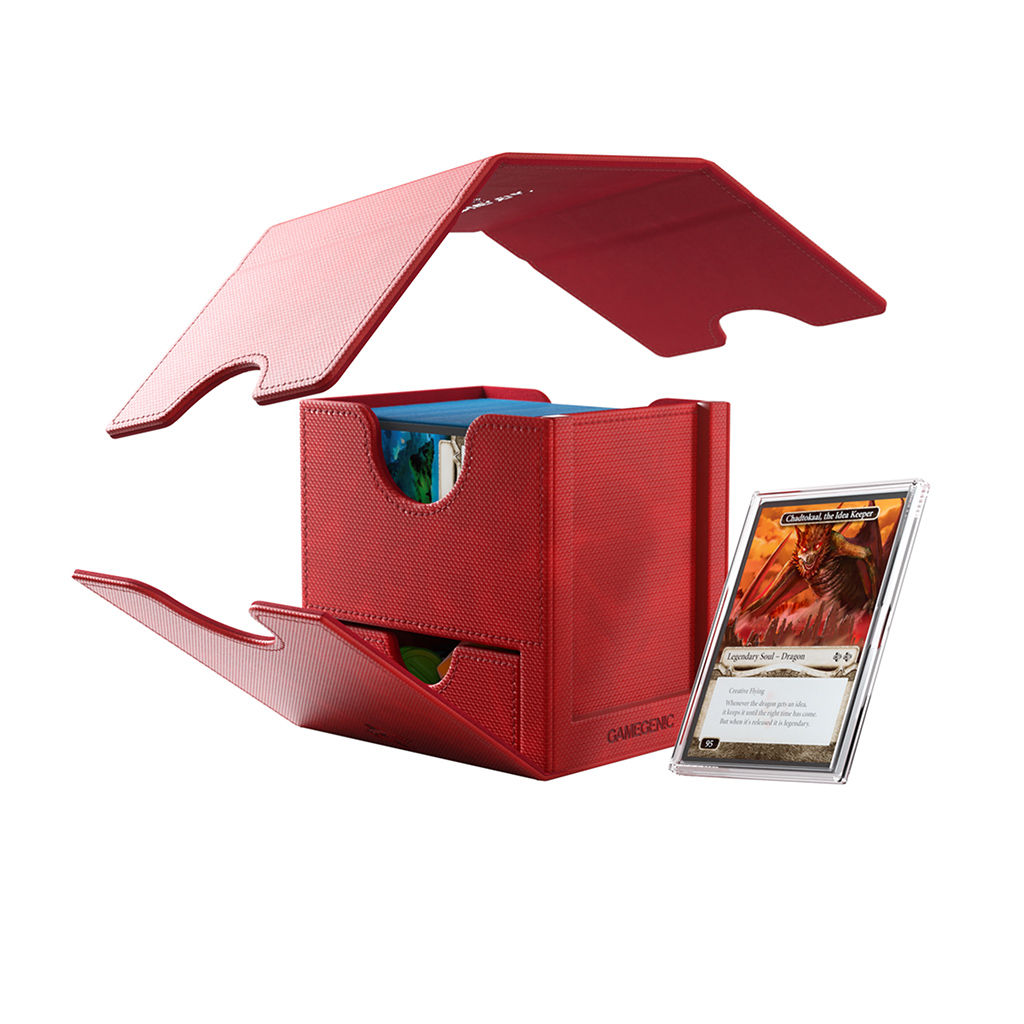 red deck box with drawer