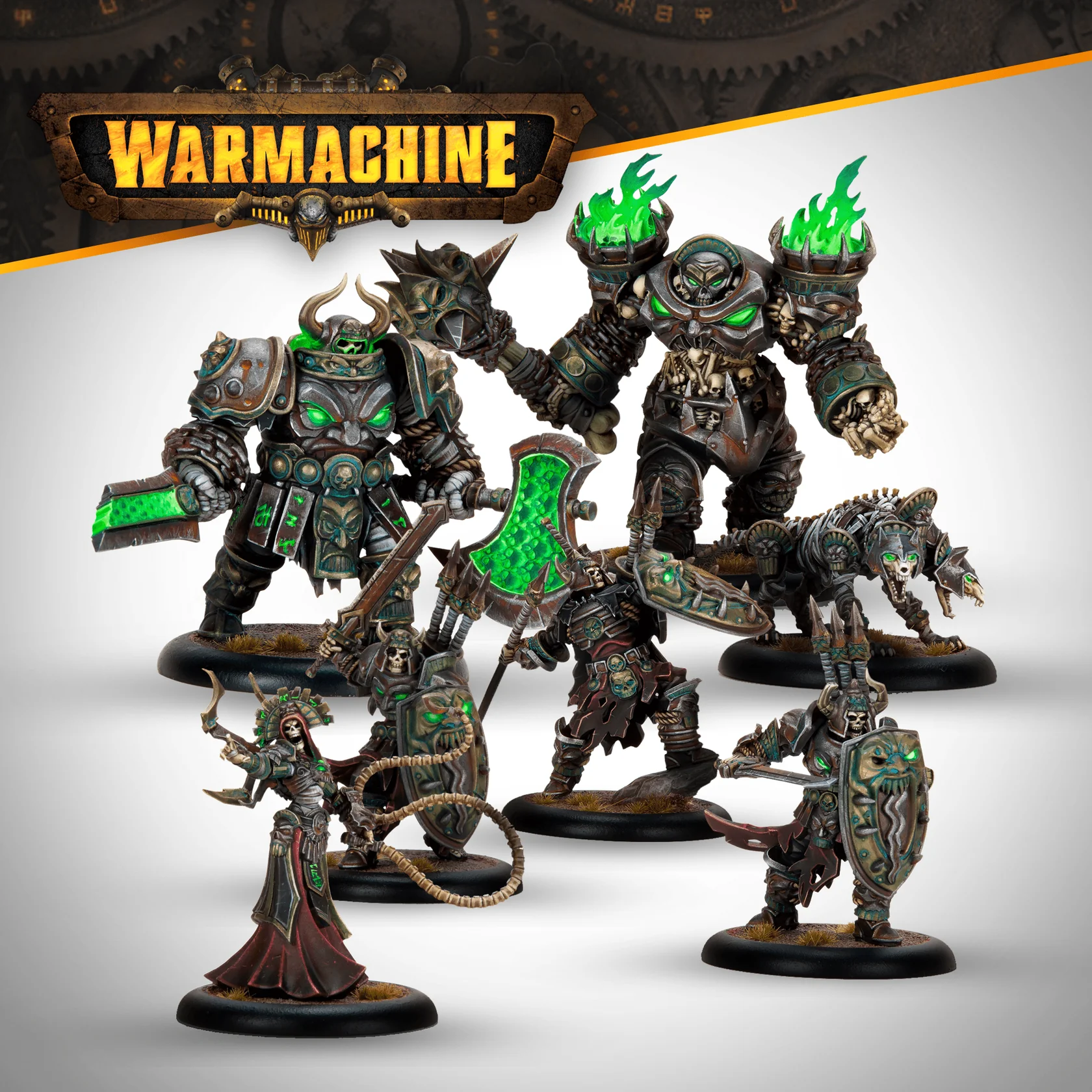 seven painted skeletal miniatures