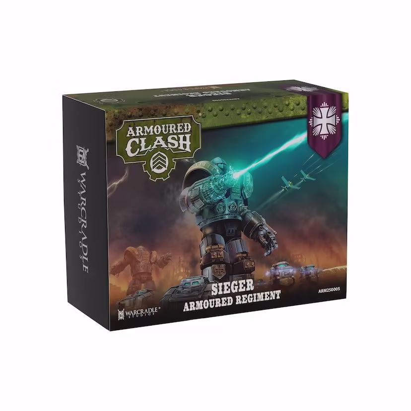 sieger armoured regiment front of box with art of giant mech