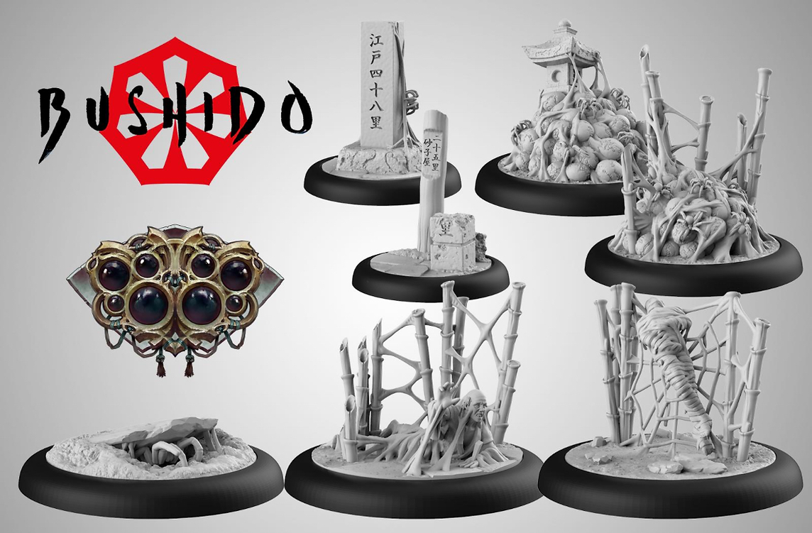 six assembled terrain pieces