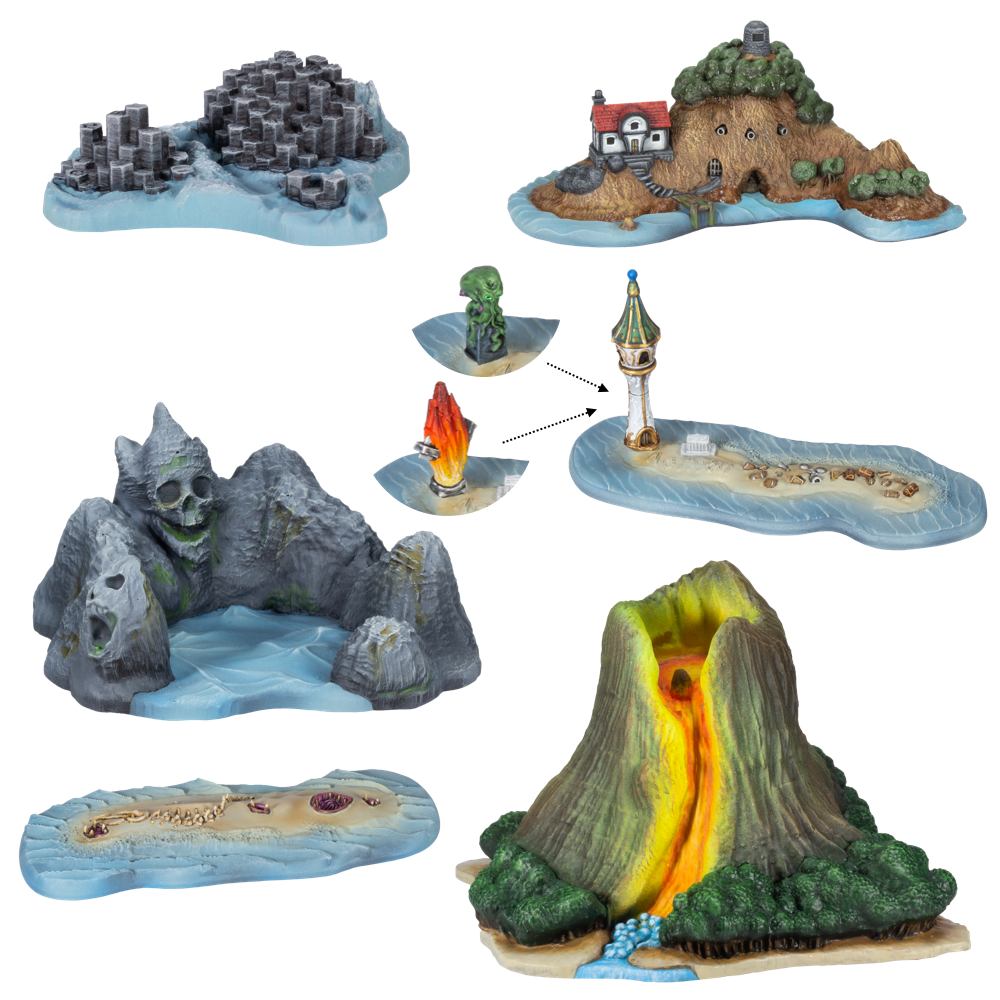 six island theme resin terrain pieces