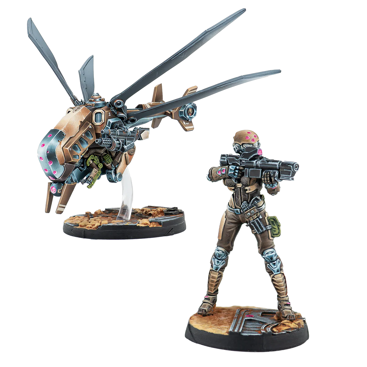solider with rifle and quad copter painted models