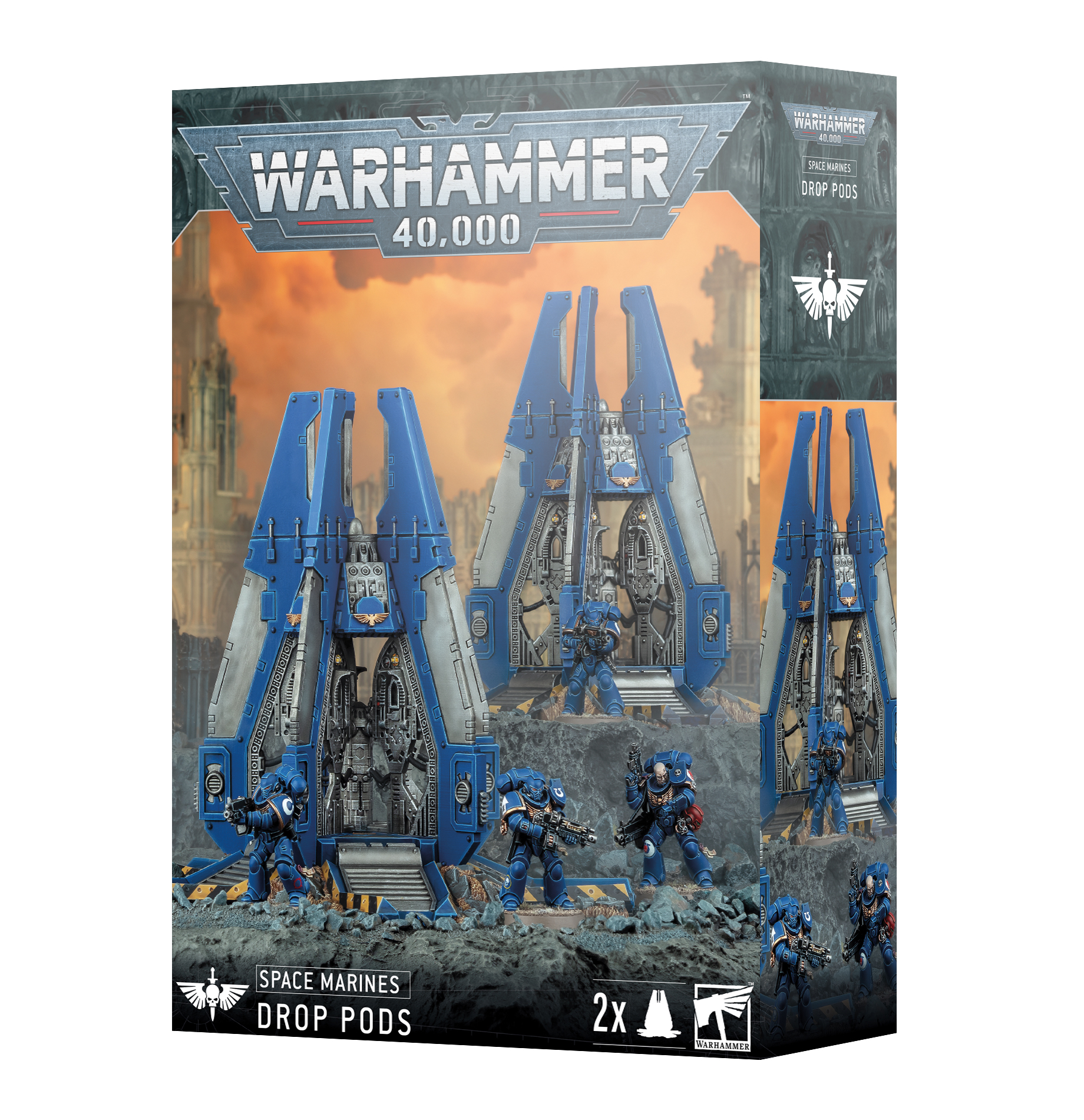 space marine drop pods front of box