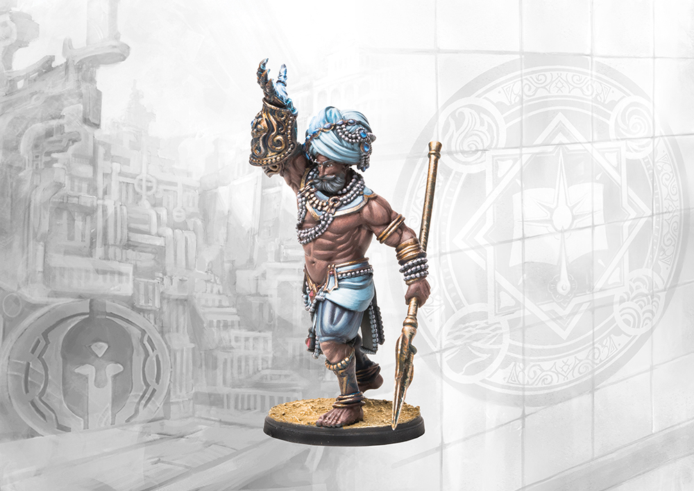 spearman with magical gauntlet painted miniature