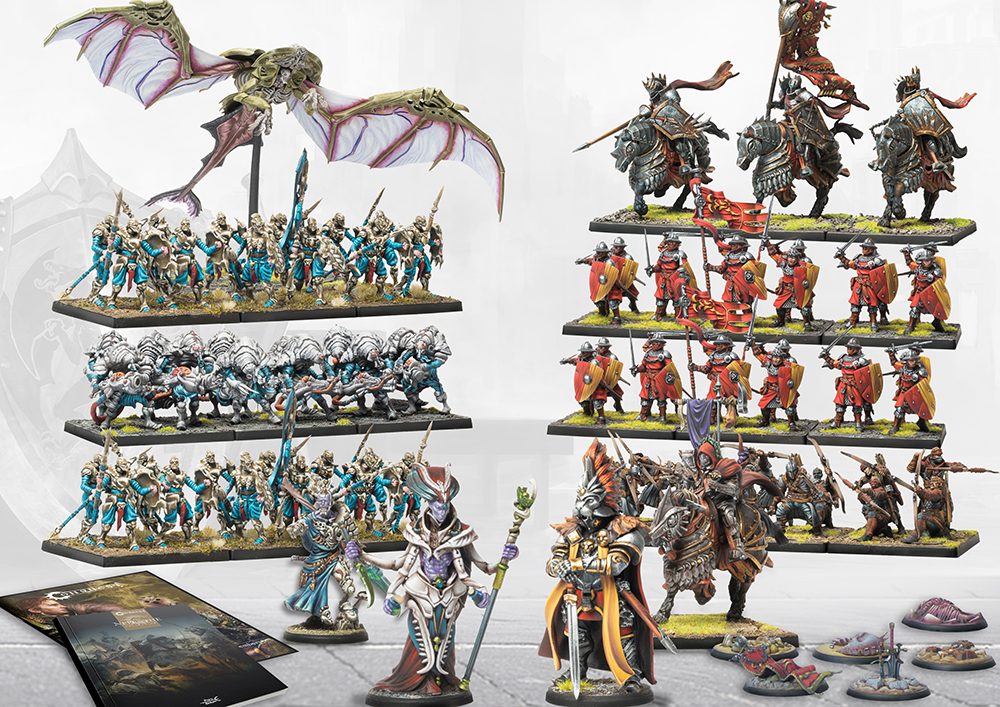 six ranks of painted infantry, three painted cavalry, one painted monster, and four painted characters