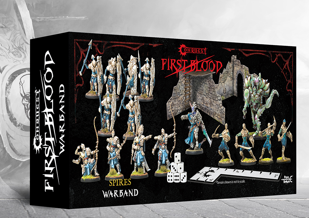 back of box with painted shield infantry, archers, and swordsmen
