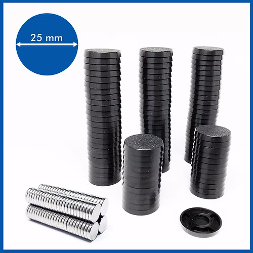 stack of 100 black bases and 100 magnets