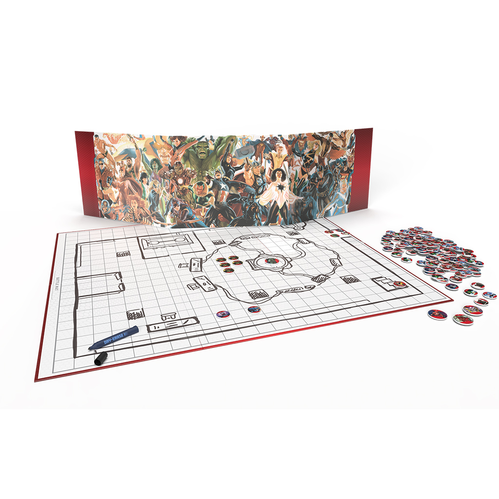 standing screen and tokens on a dry erase board