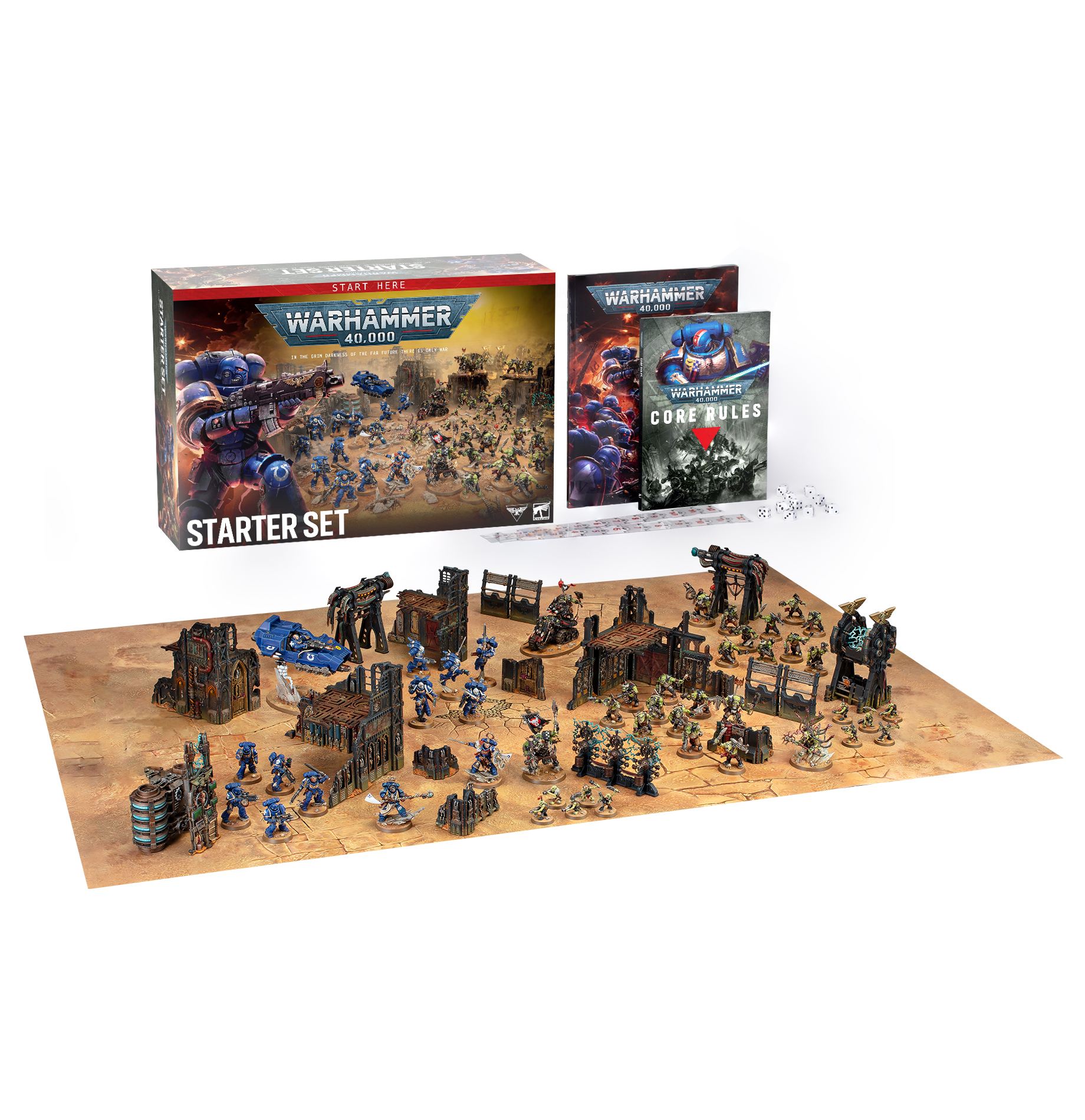starter set board with assembled and painted miniatures