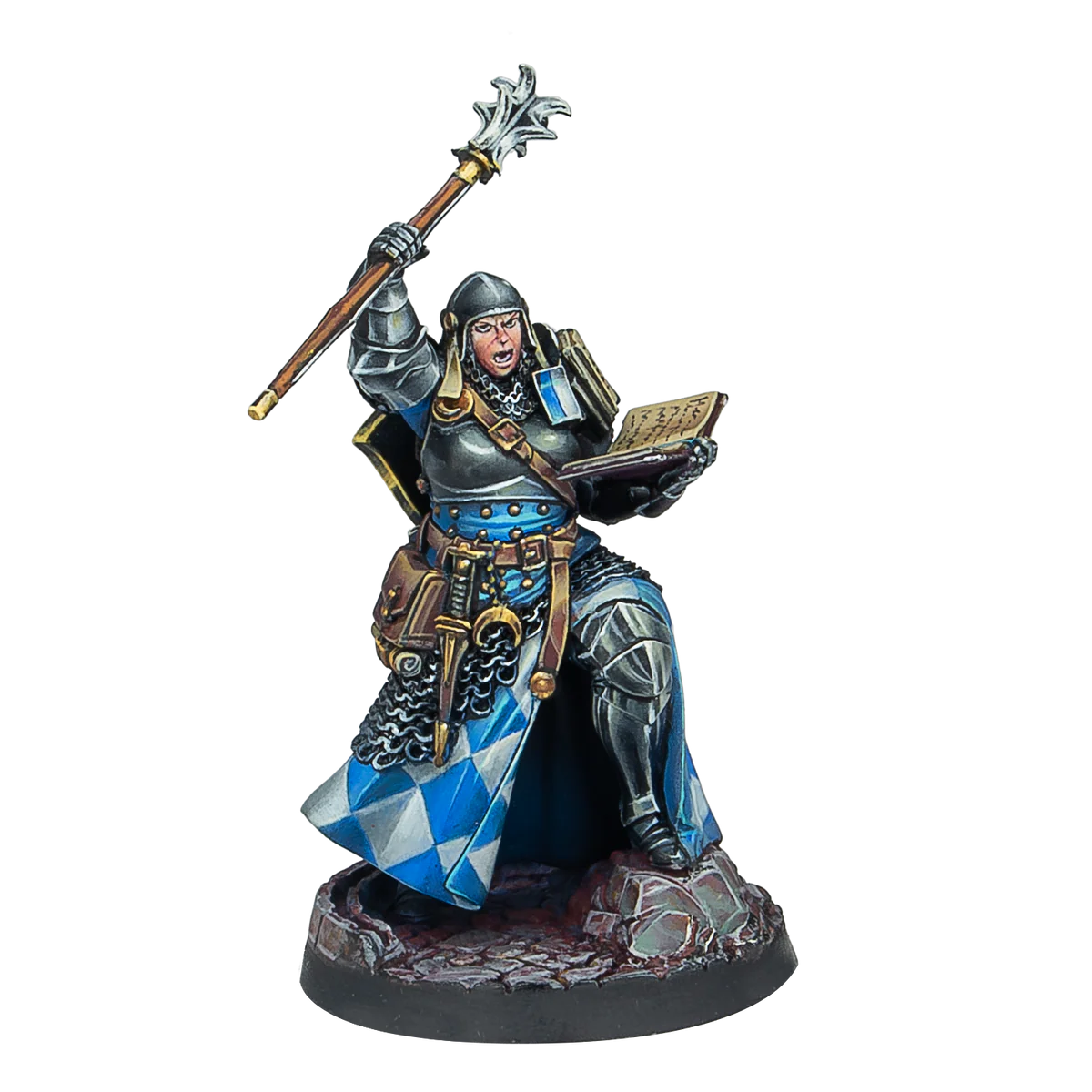 stout cleric with mace and tome painted miniature