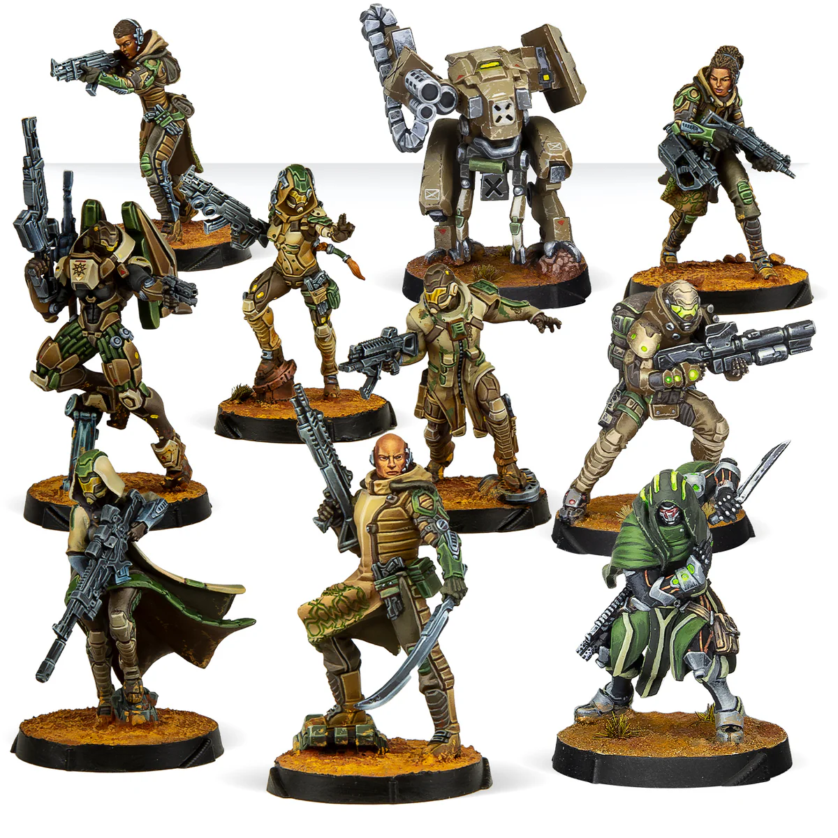 ten Bahram painted models in brown and green