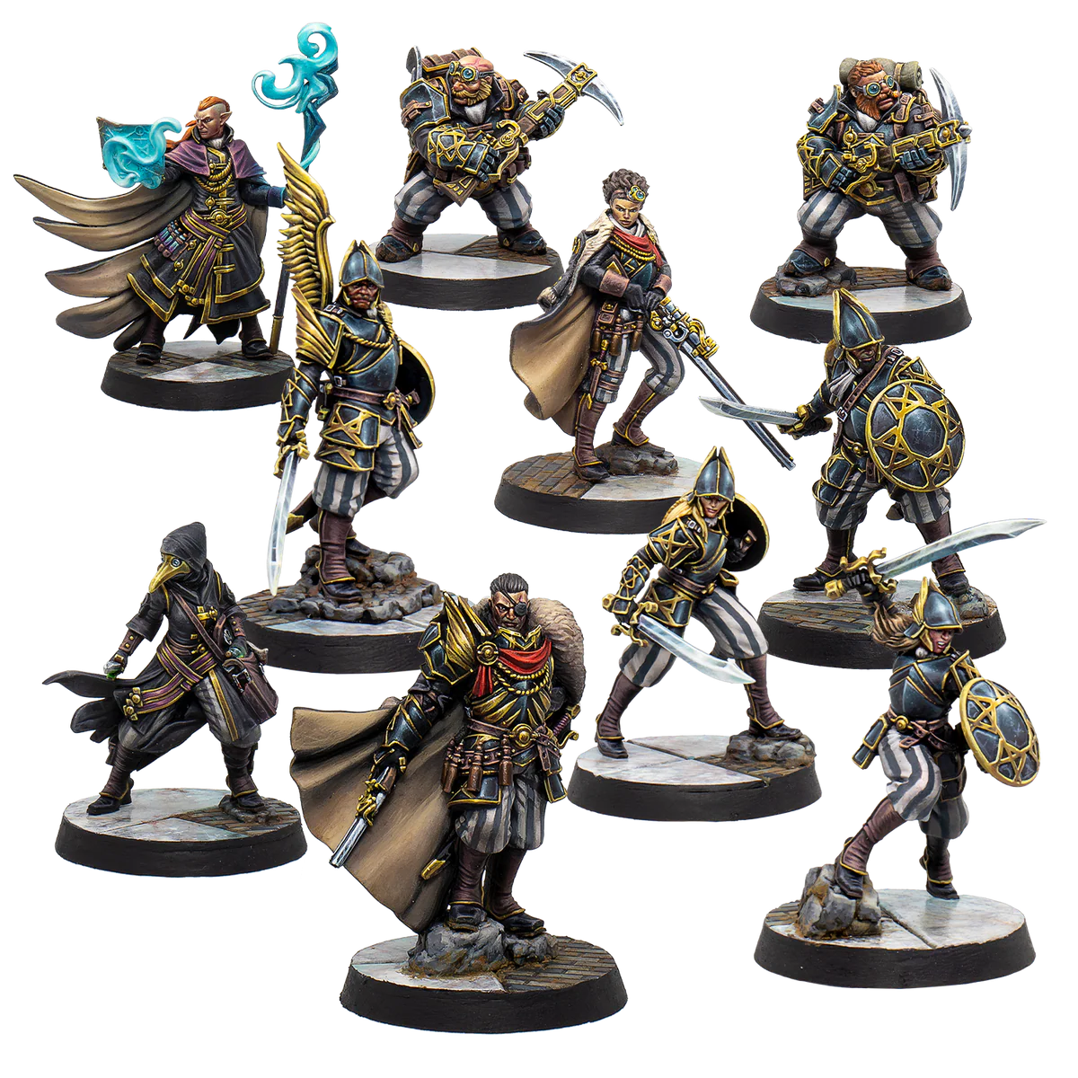 ten black and gold painted hegemony miniatures