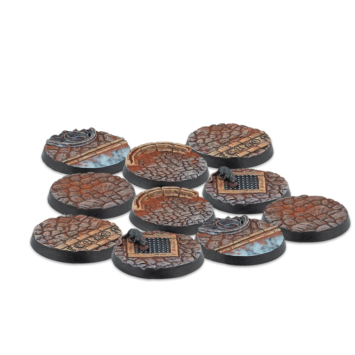 ten painted fantasy street themed round bases