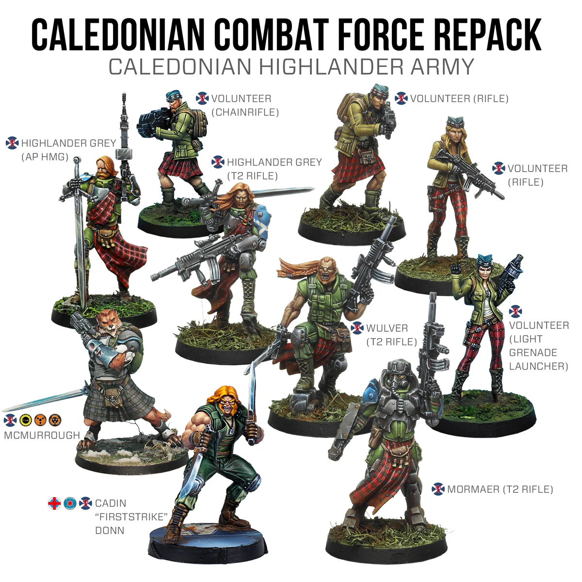 ten tartan wearing painted miniatures