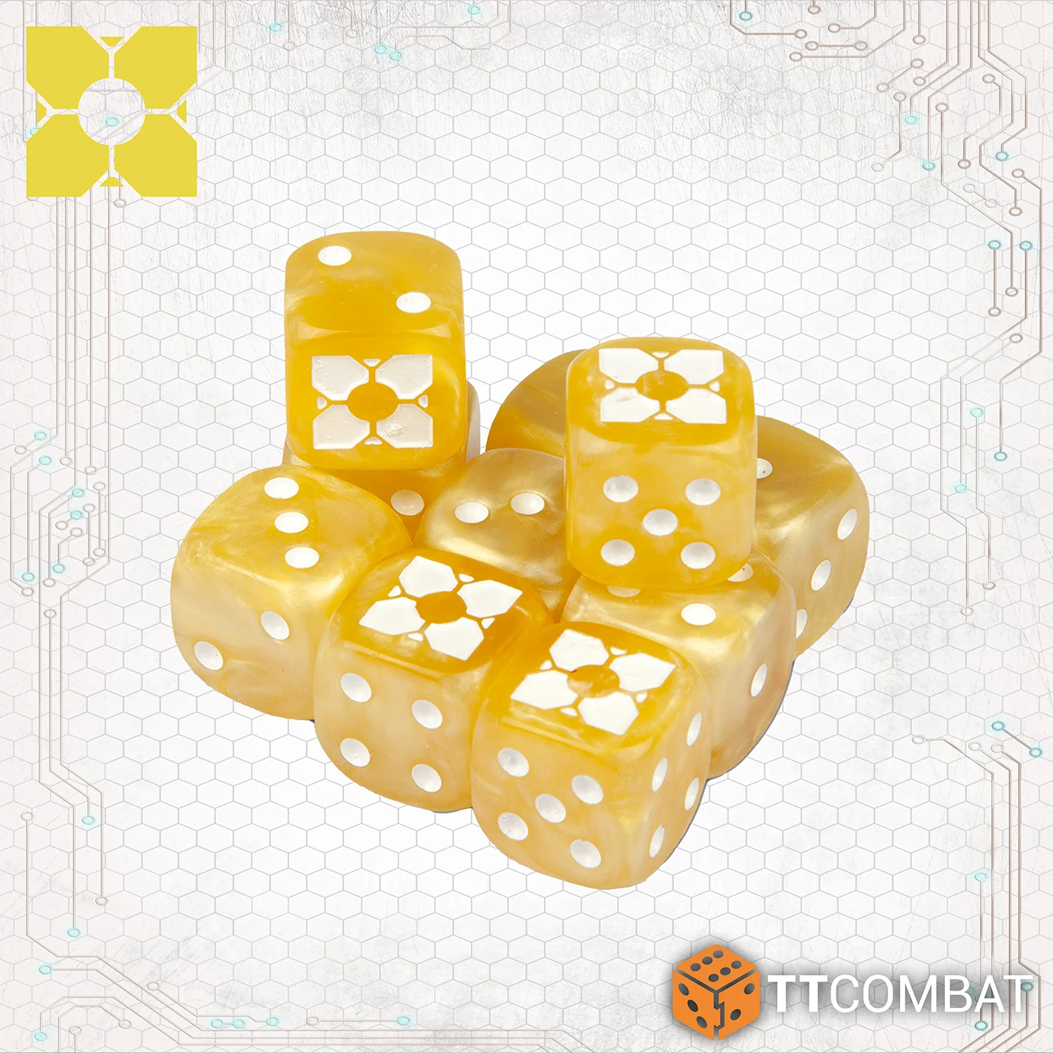 ten yellow p h r dice