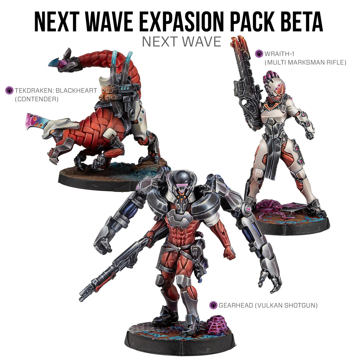 three painted aliens in red and white