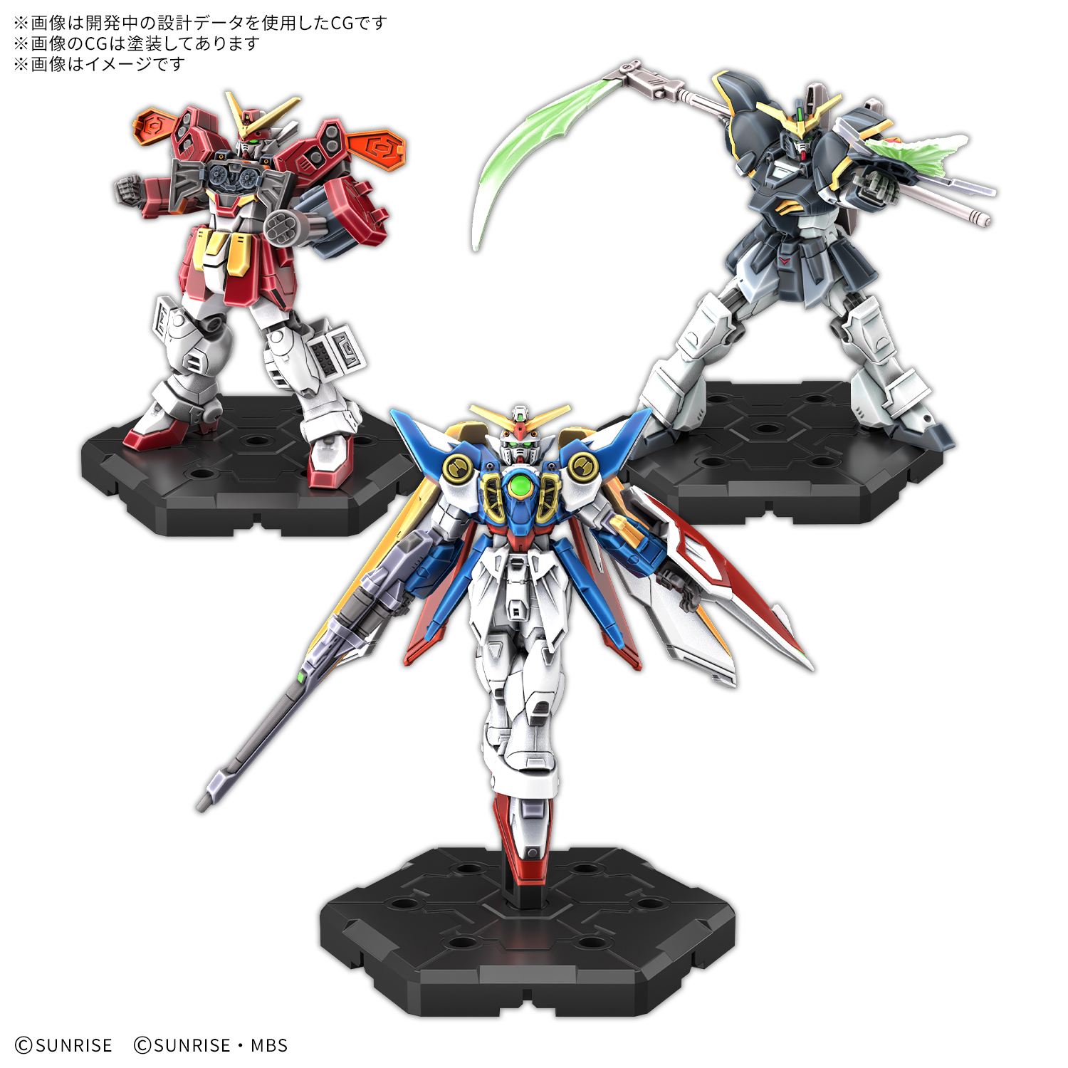 three painted gundam miniatures