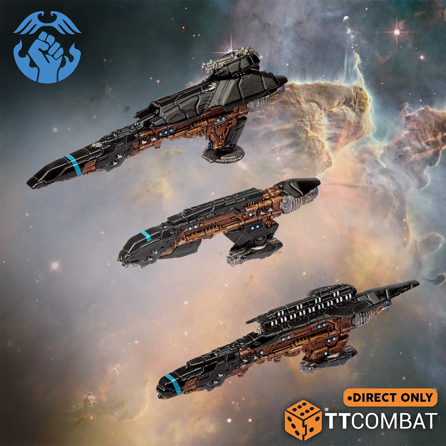 three painted resistance frigates