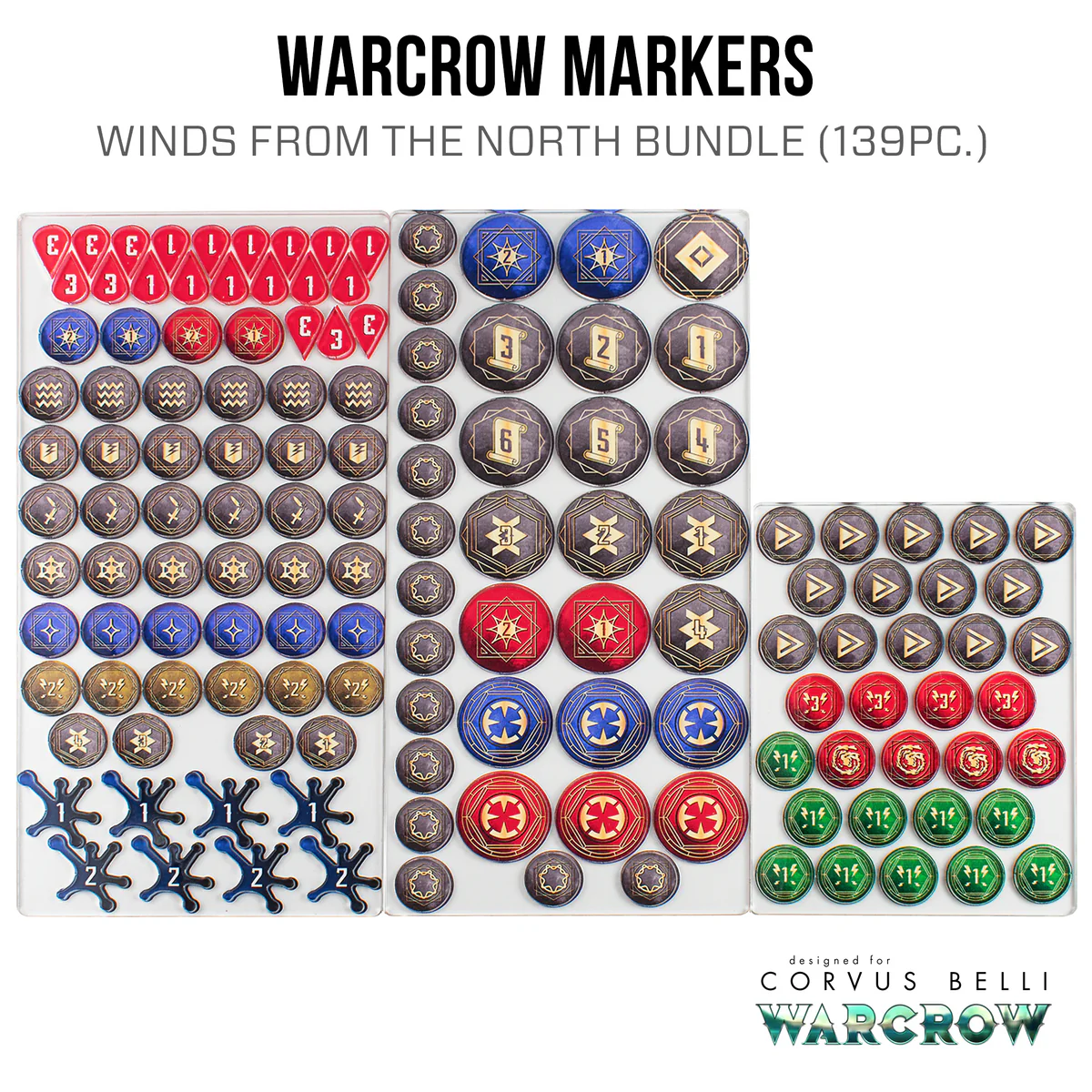 three sheets with 139 acrylic tokens