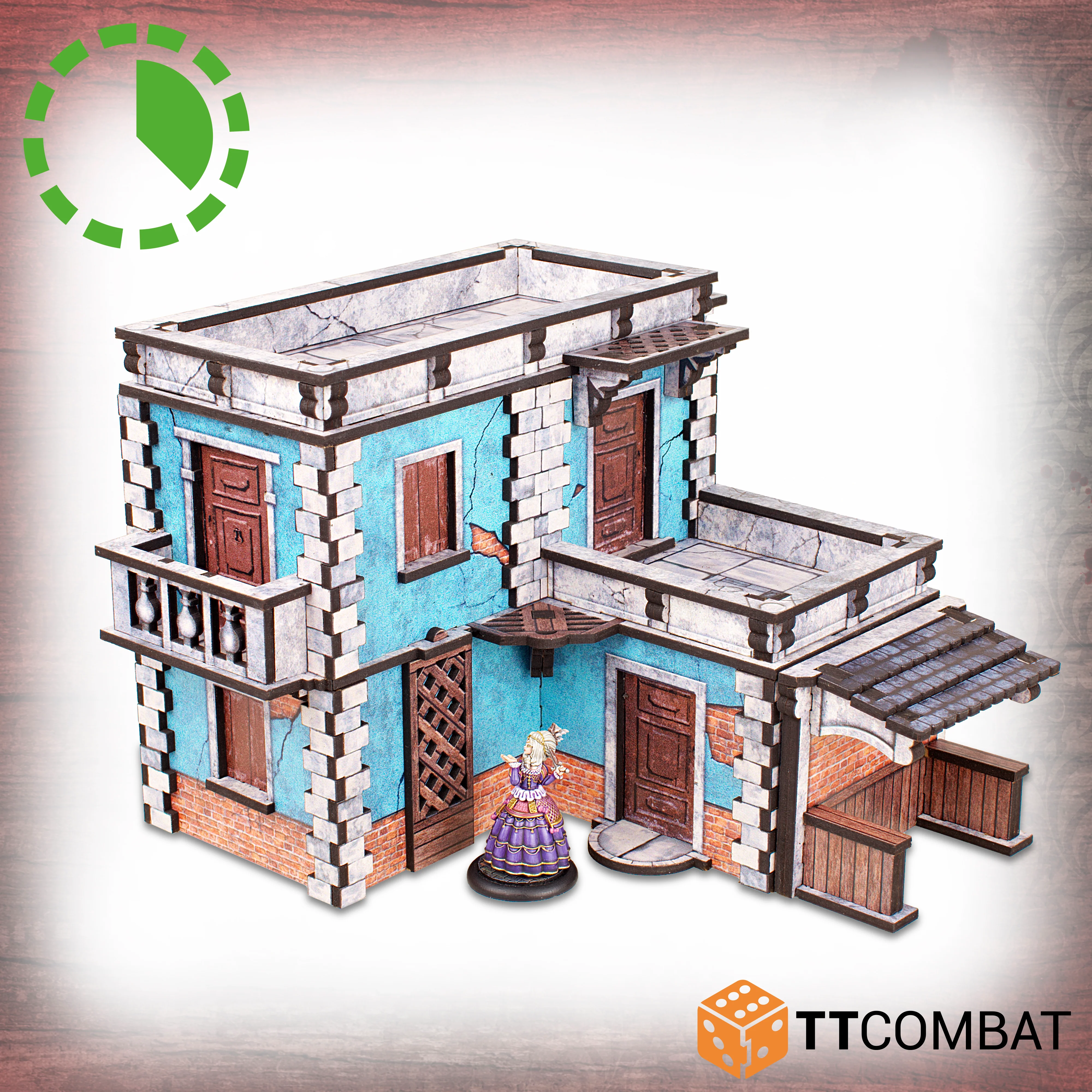 turquoise two story building