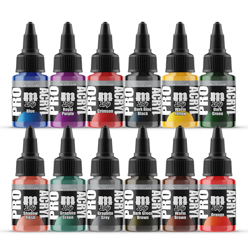twleve paint bottles