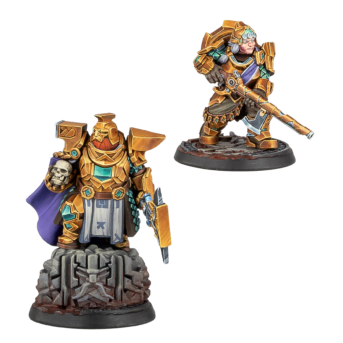 two dwarves in golden armor painted miniatures