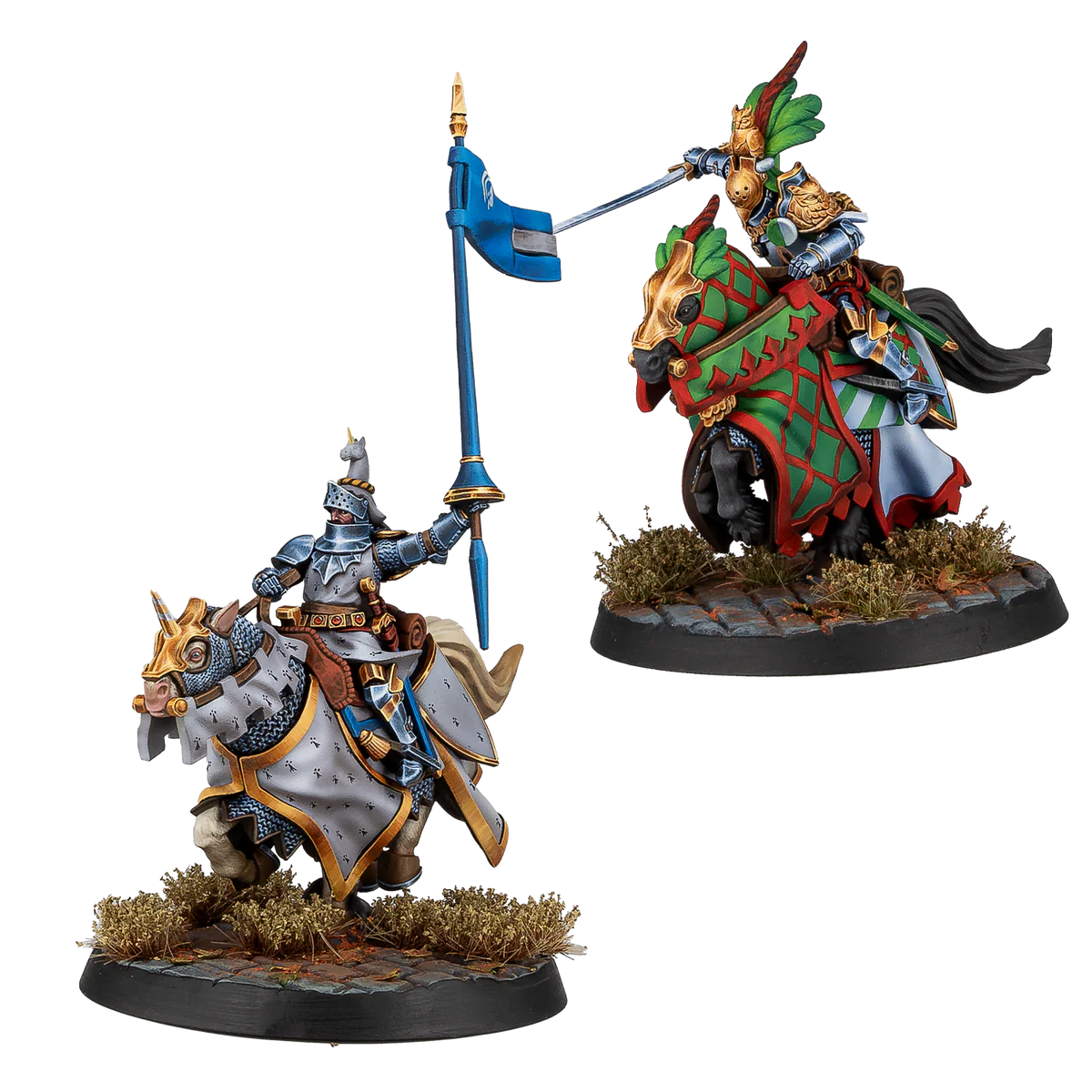 two painted jousting knights