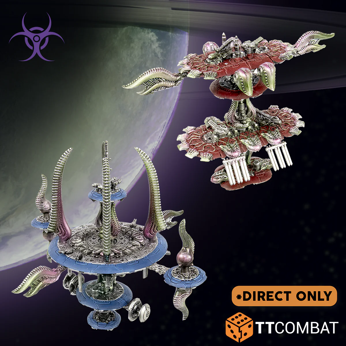 two painted scourge space stations