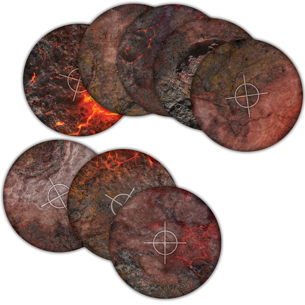 volcanic themed round objective markers