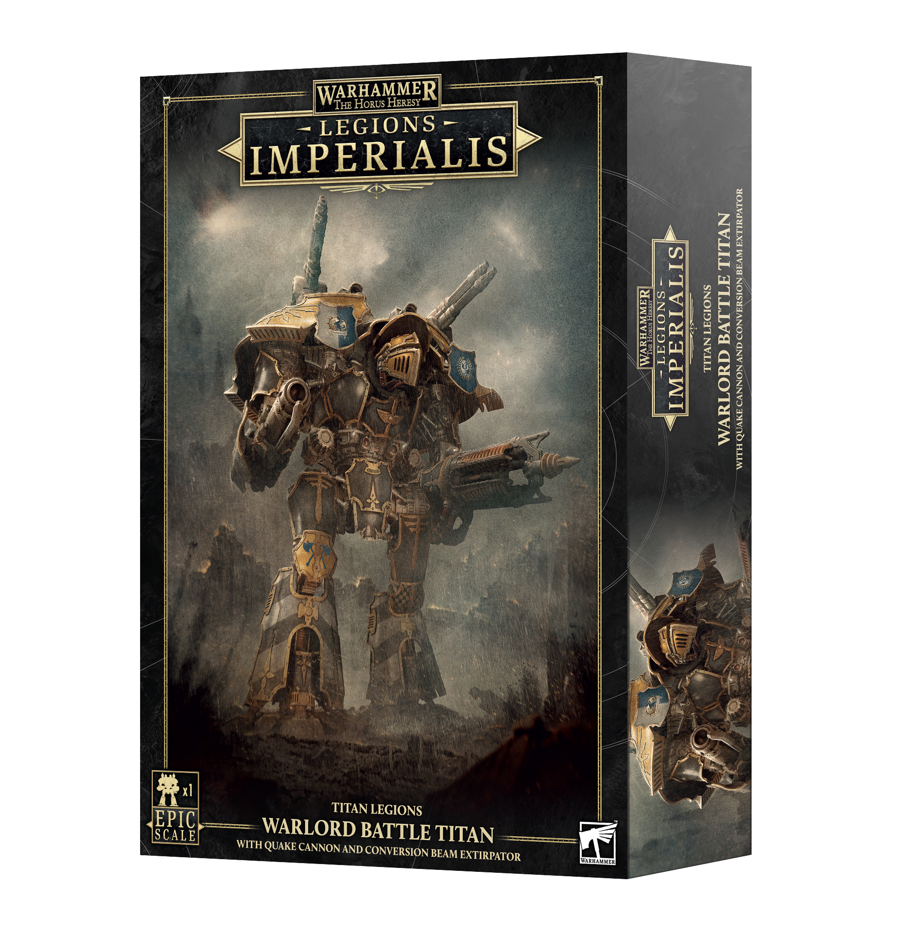 war lord titan with quake cannon and conversion beam extirpator front of box