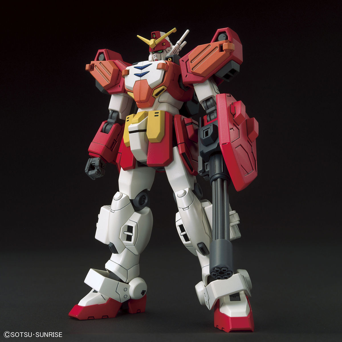white gundam with orange and red and large gun hand