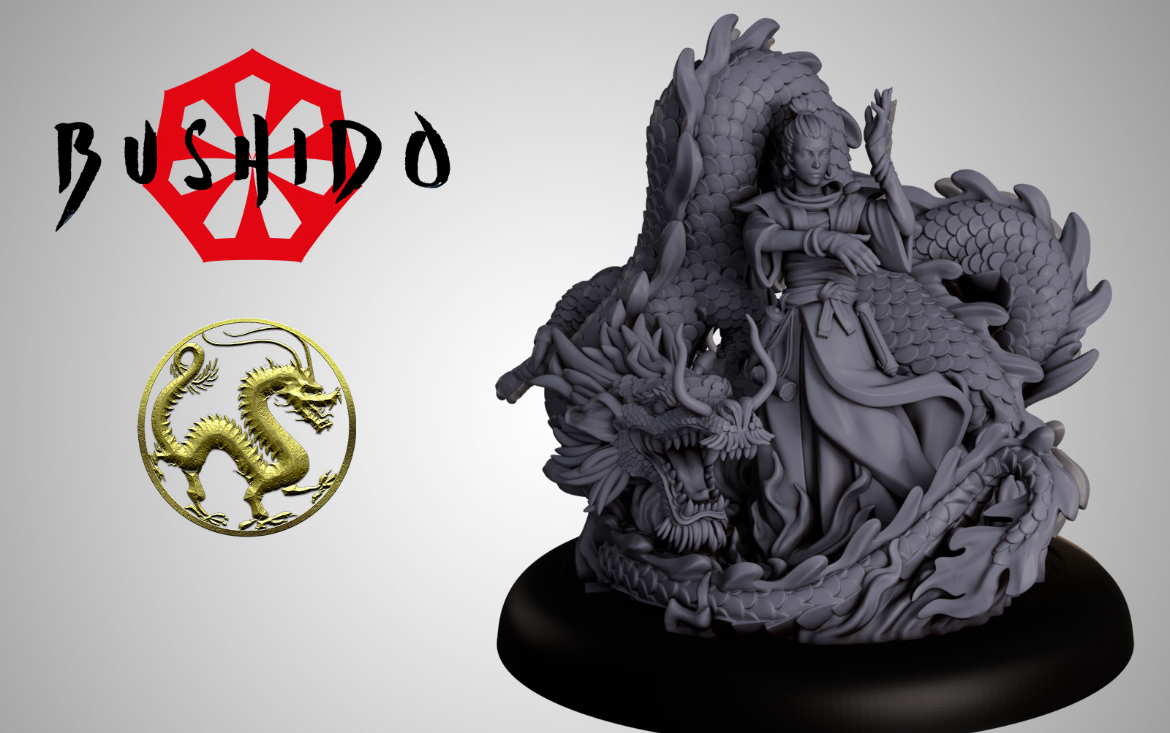 woman encircled by coiled dragon model render