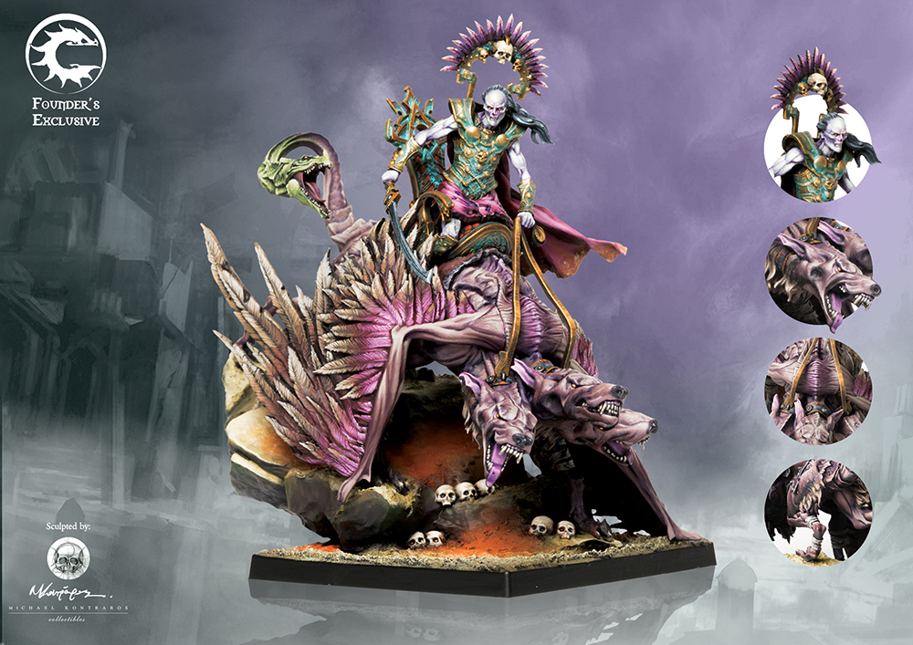 zombie riding winged cerberus painted miniature